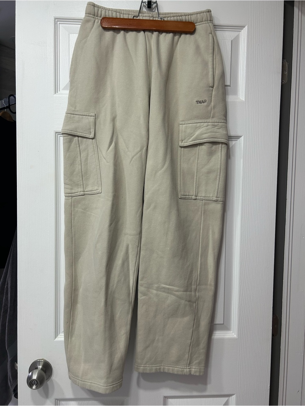 Aritzia TNA Beige Cargo Sweatpants with Pocket Detail
